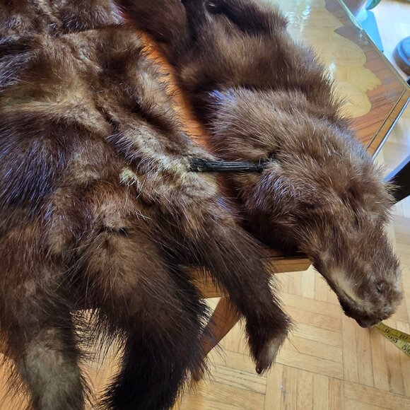 Vintage Two / Dual Mink, Real Fur Medium Brown Collar / Scarf / Wrap / Stole - Picture 6 of 10